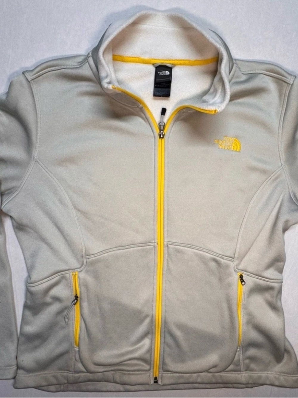 The North Face Womens Fleece Zip Jacket Gray/Yellow Full Zip Pockets Sz Large